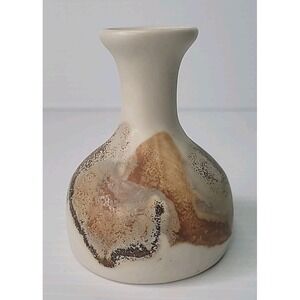 Kravec Studios Art Pottery Ceramic Small VaseCream Brown 3 1/4" USA EUC